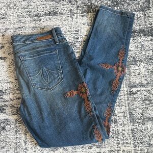Level 99 Blue Skinny Jeans with Embroidery